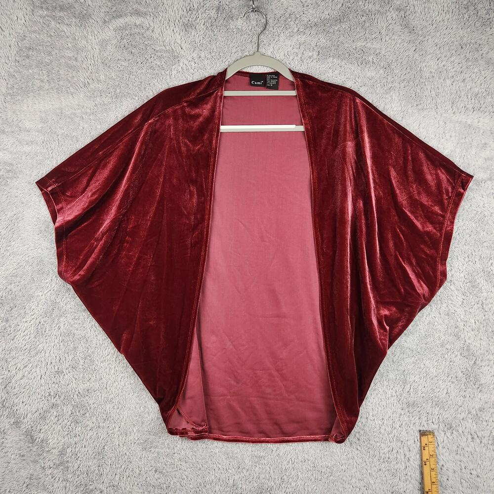 Cami Kimono Poncho Womens Medium Red Velvet Open Front Cardigan Shrug Wrap